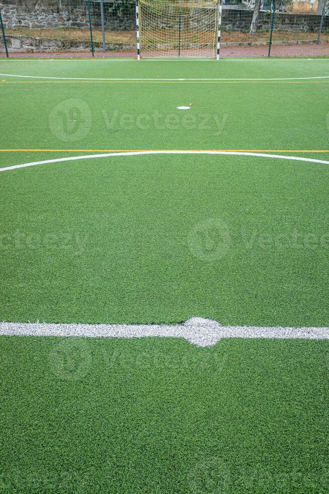 VIEW OF THE CENTER OF AN ARTIFICIAL TURF 7-A-SIDE SOCCER FIELD photo