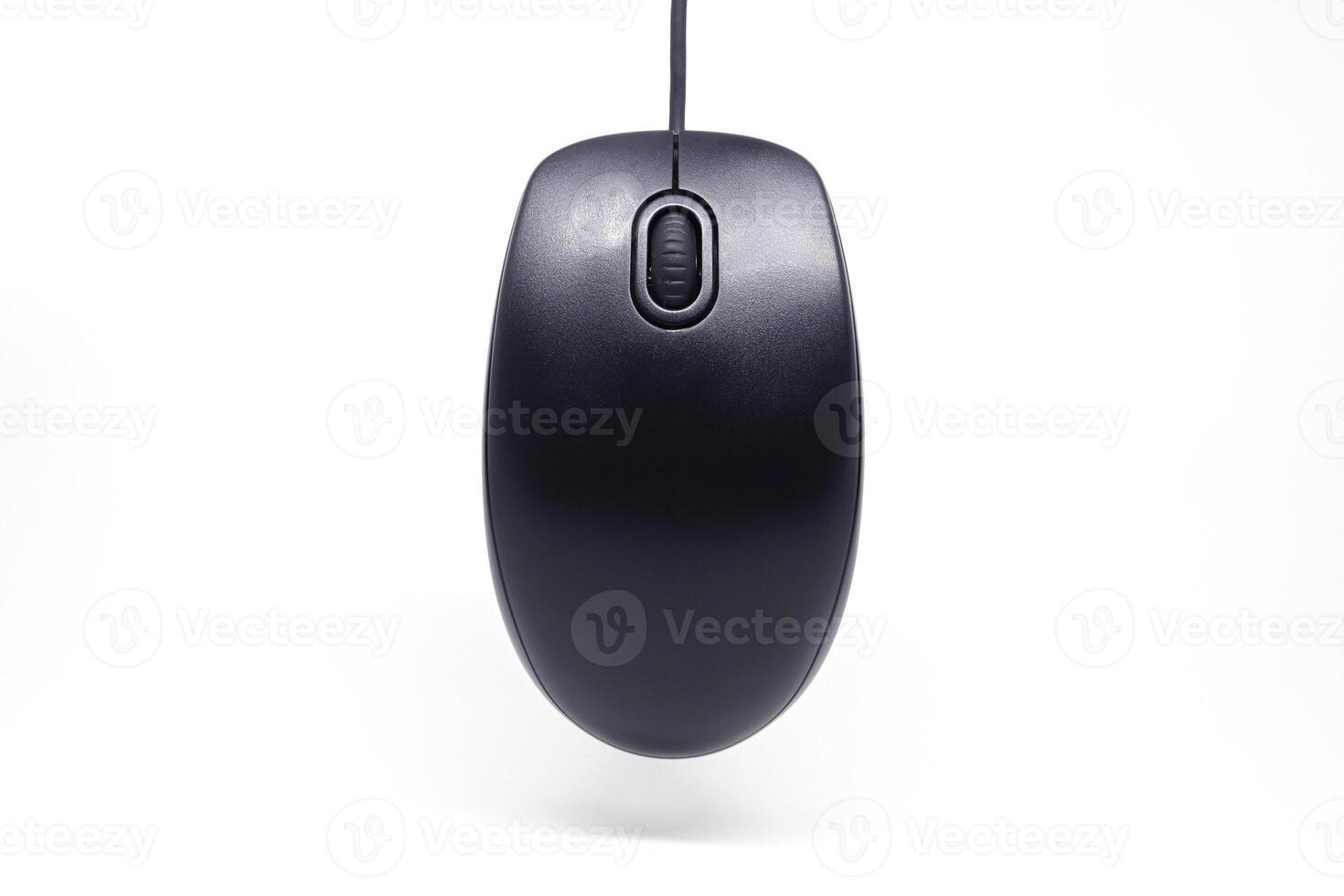 A black computer mouse on a white background photo