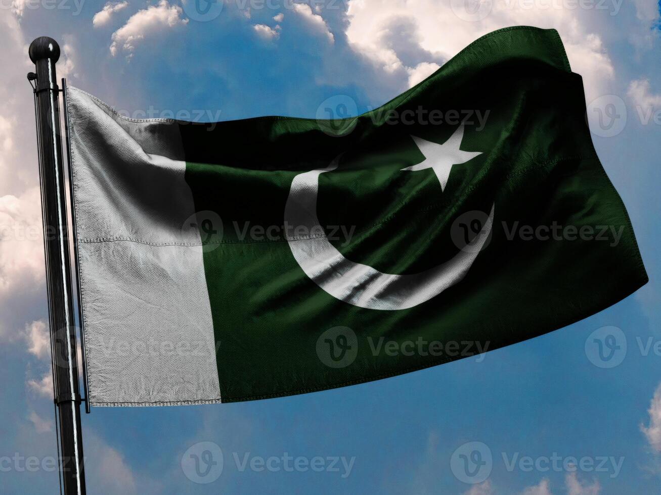 Symbol of Unity and Strength in the Sky. 3d illustration of Pakistan Flag with Clipping Path, photo