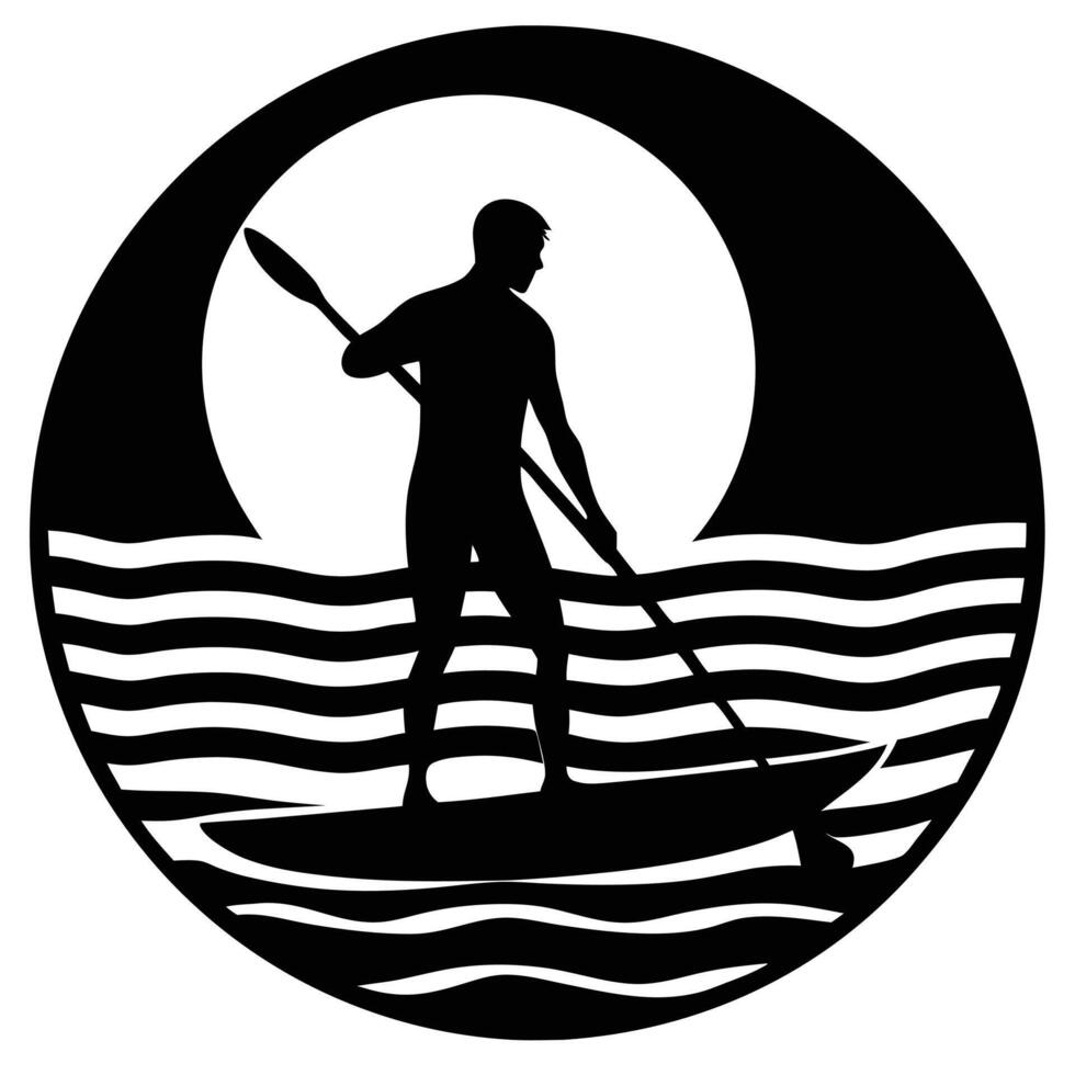 Sunset Paddleboarding Silhouette on White Background vector