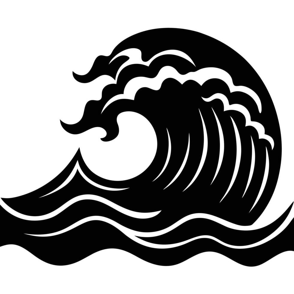 Ocean Wave Silhouette on White Background vector