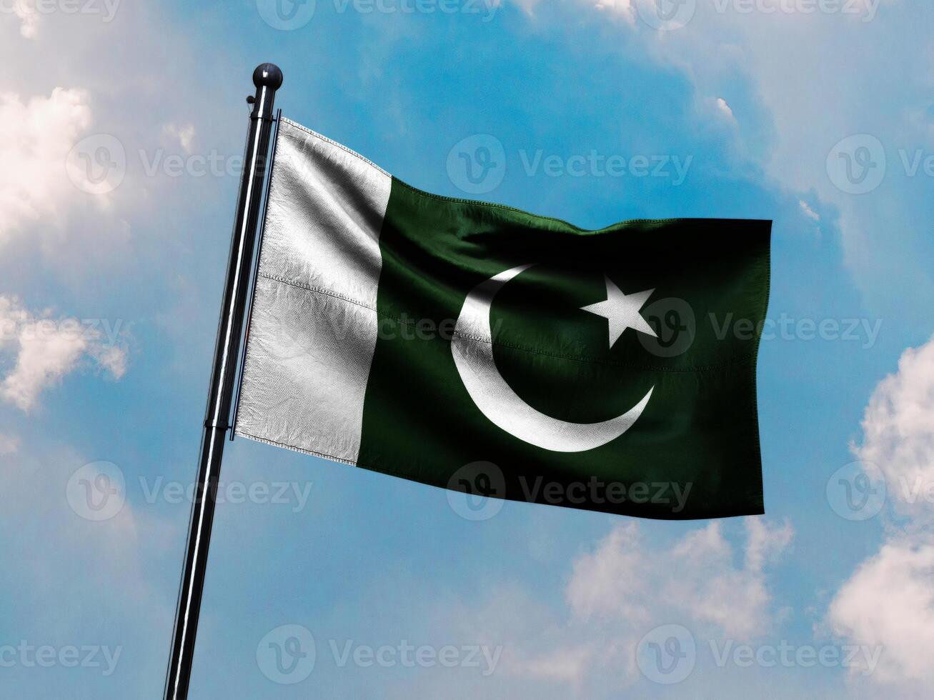Symbol of Unity and Strength in the Sky. 3d illustration of Pakistan Flag with Clipping Path, photo