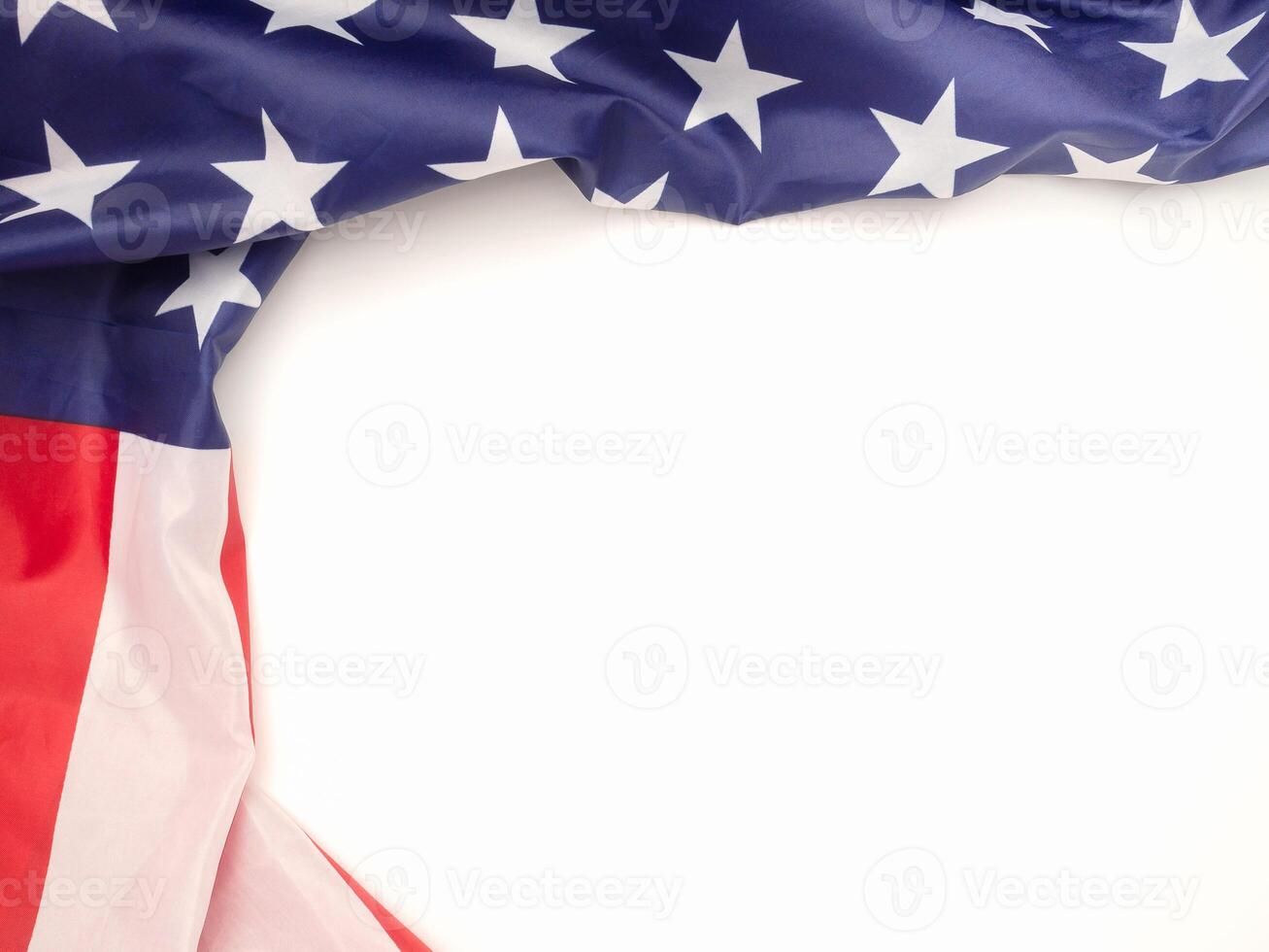 Top view of the American flag on a white background photo