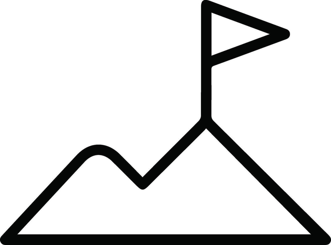 A black and white mountain with a flag on top vector
