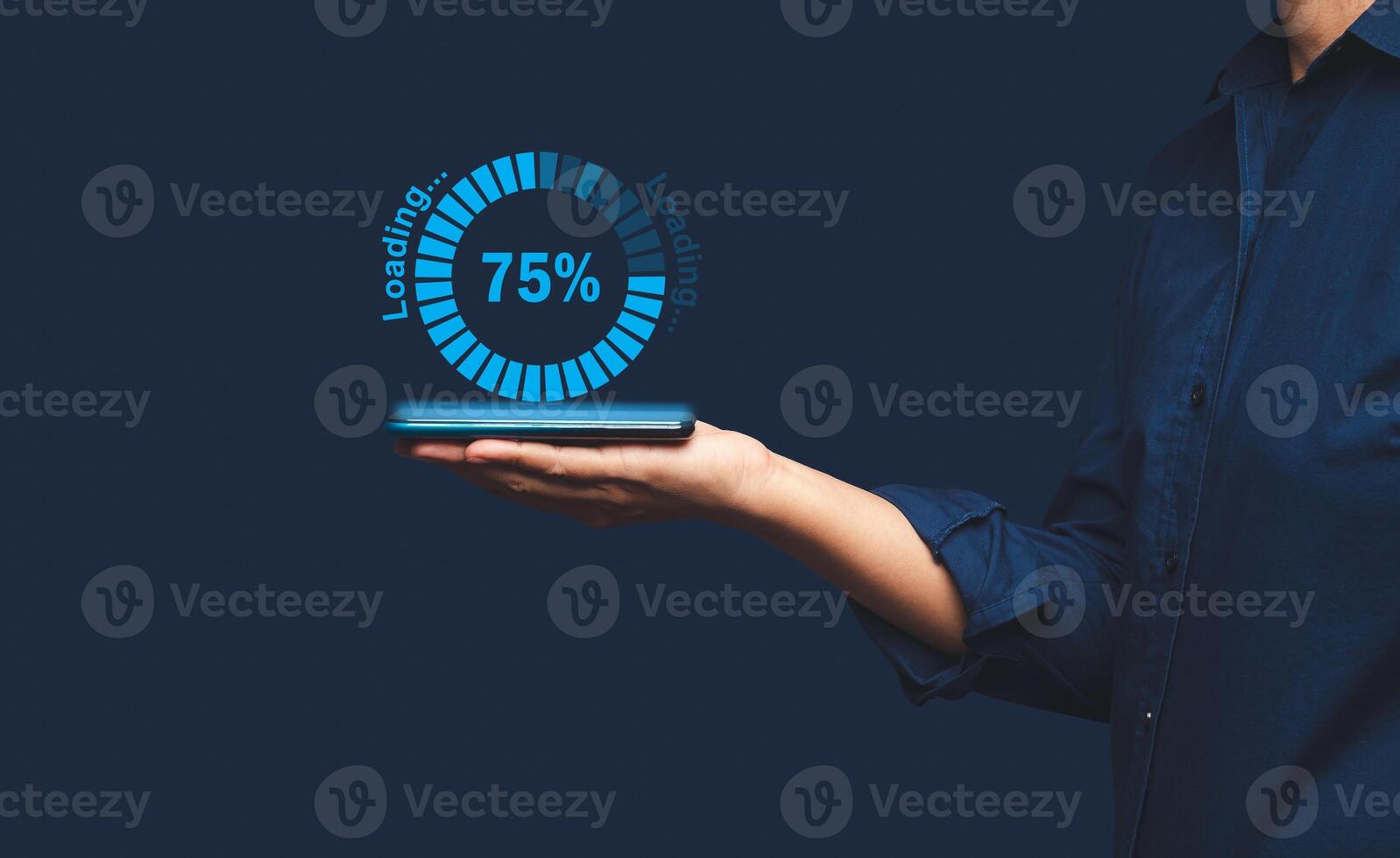 A smartphone loading and processing data on a virtual screen photo