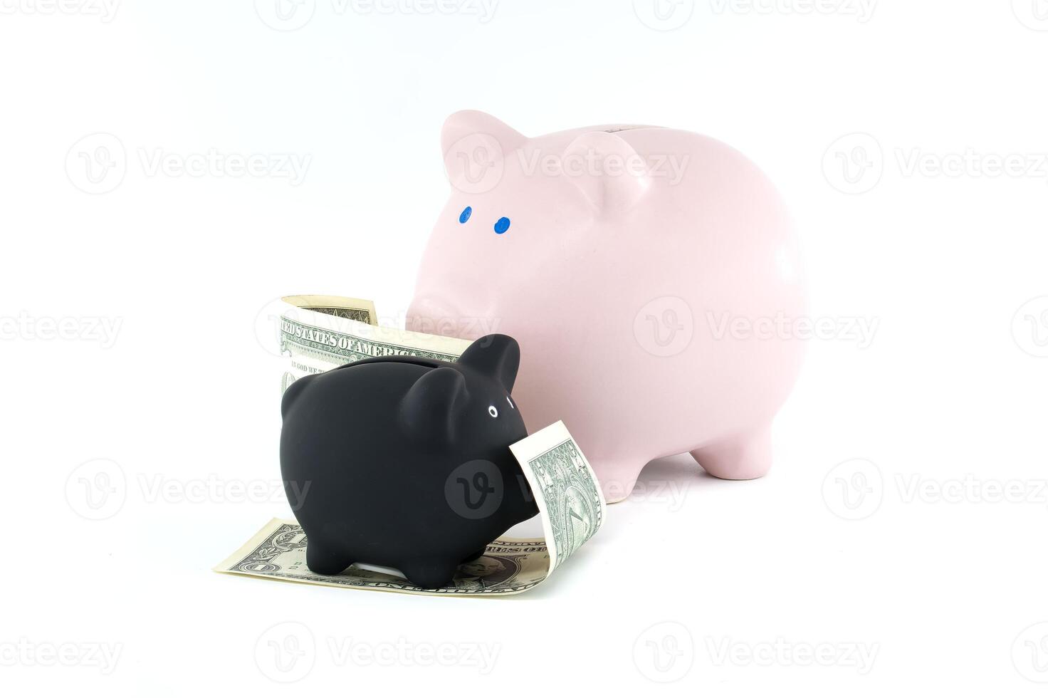 Two Piggy Banks with Cash Symbolizing Savings and Investments photo