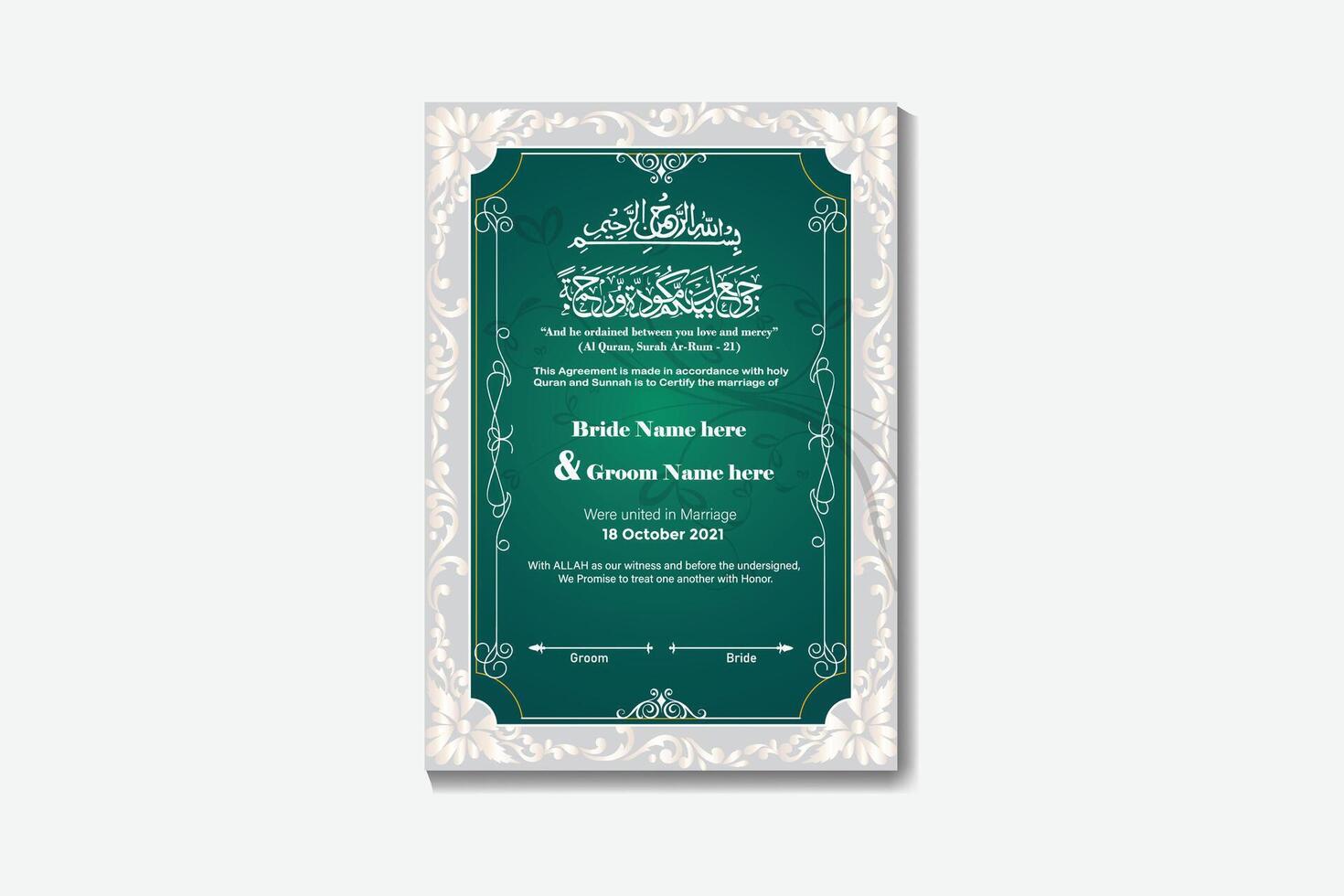 Muslim Nika Nama and Marriage Certificate Design vector