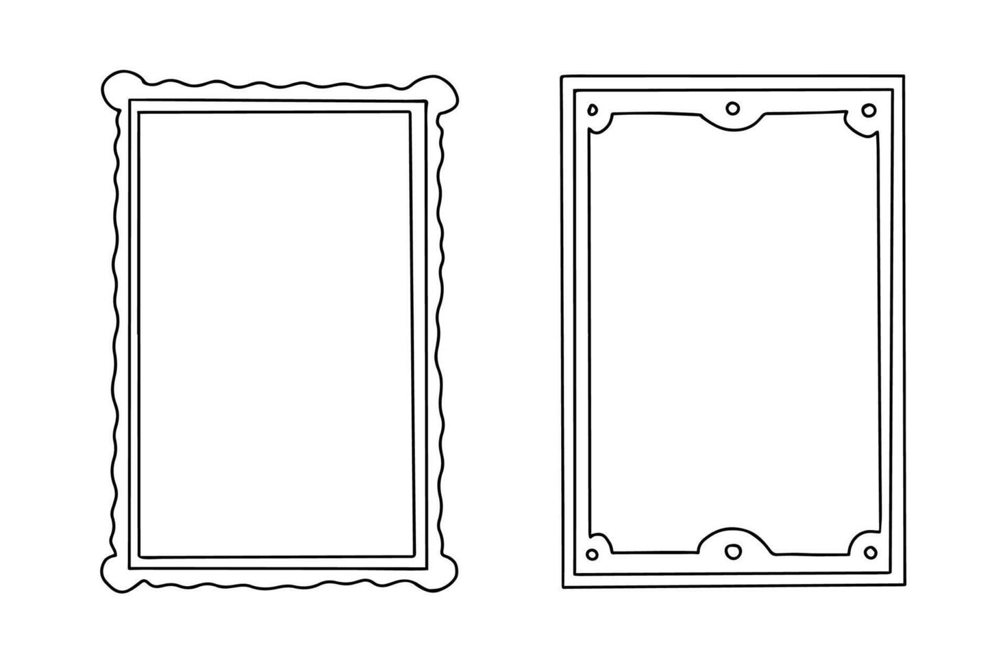 Two blank text frames and picture borders, empty hand drawn doodle, text box, decorative sticker. illustration. vector