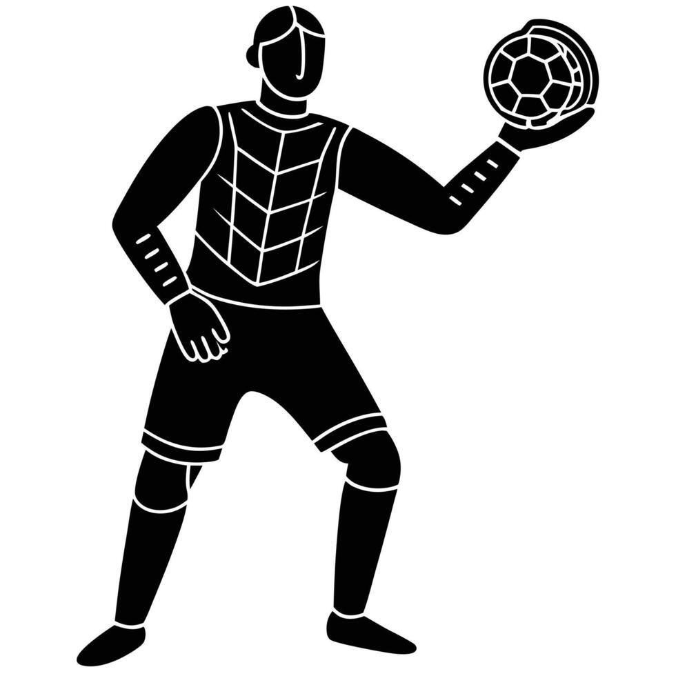 Goalkeeper Holding Ball Silhouetted on White Background vector