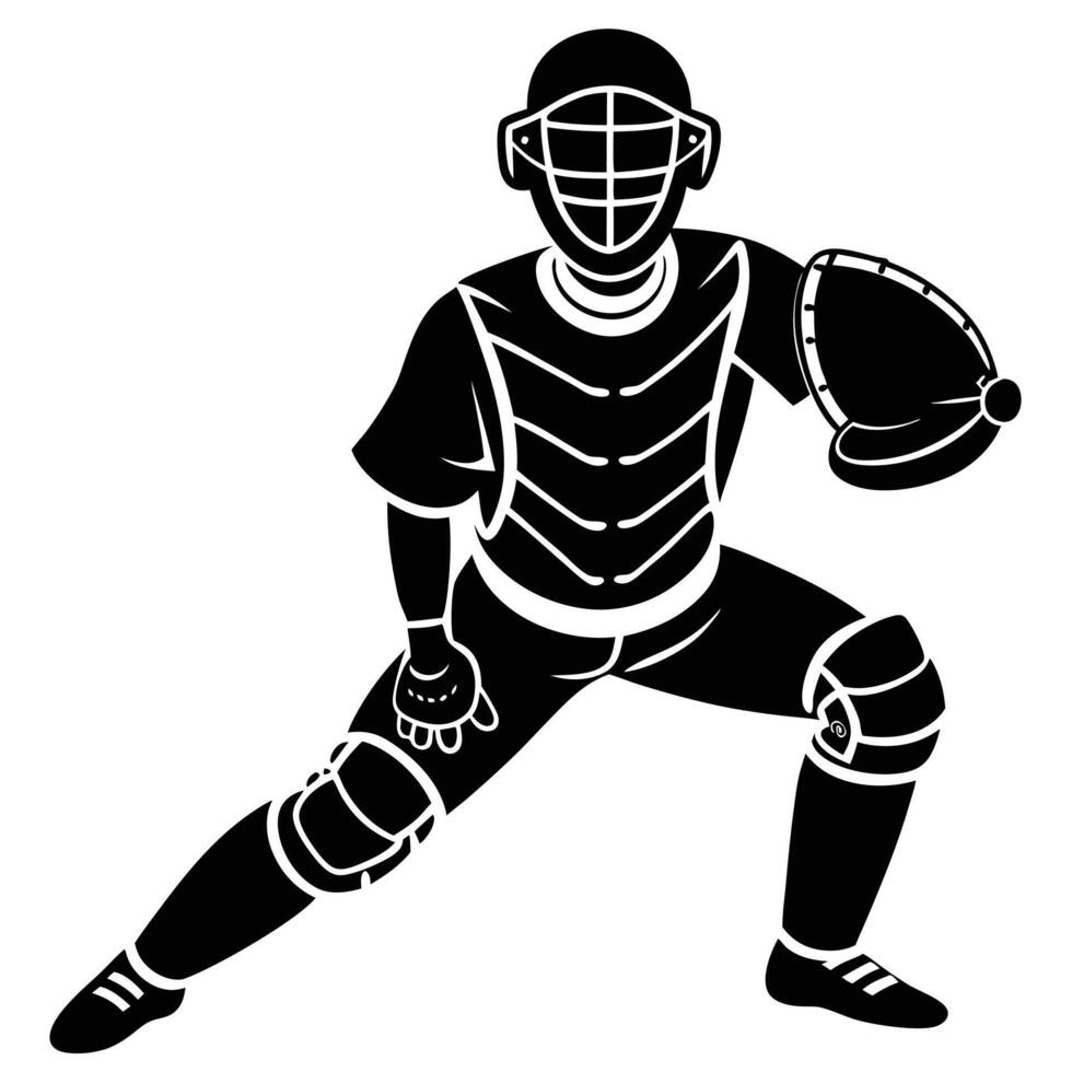 Baseball Catcher Silhouette on White Background vector