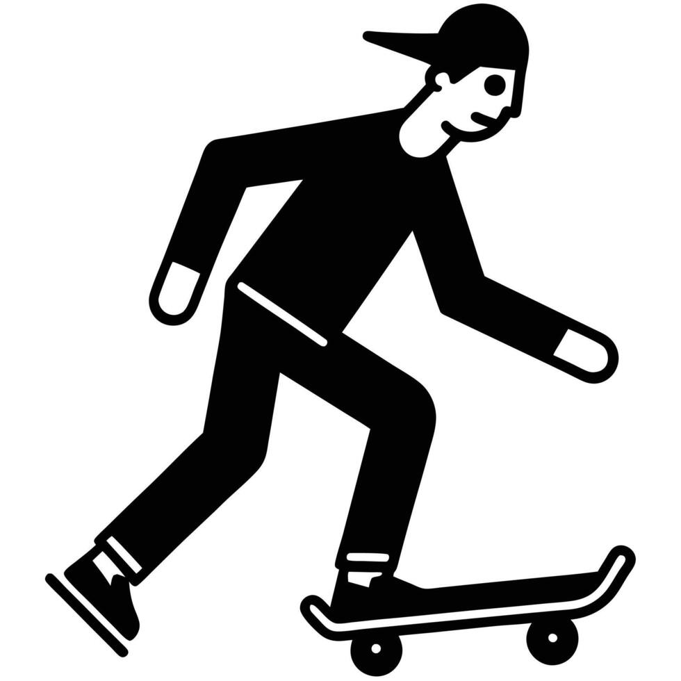 Skater Pushing Skateboard Silhouette on White Background vector