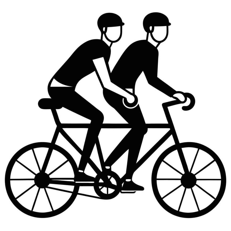 Tandem Cyclist Silhouette on White Background vector
