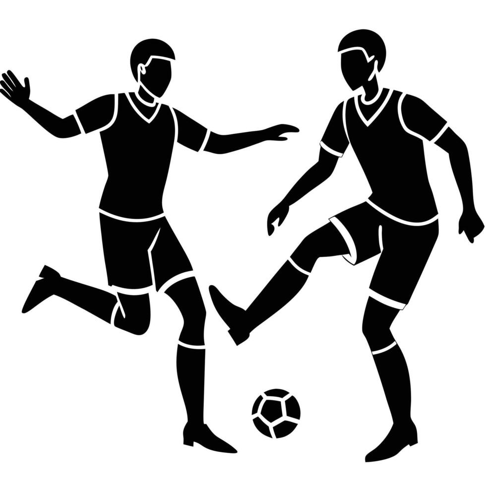 Soccer Players Kicking Ball Silhouette on White Background vector