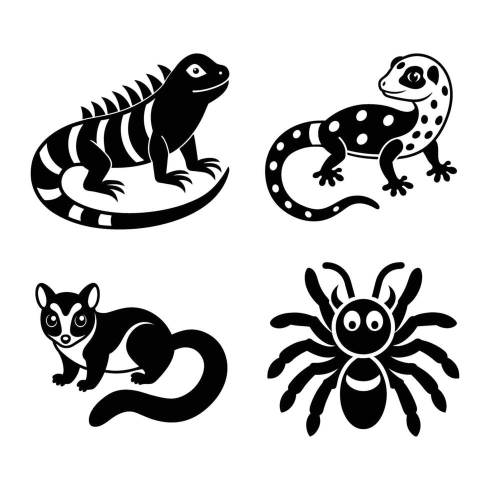 Exotic Pets Bundle Silhouetted on White Background vector