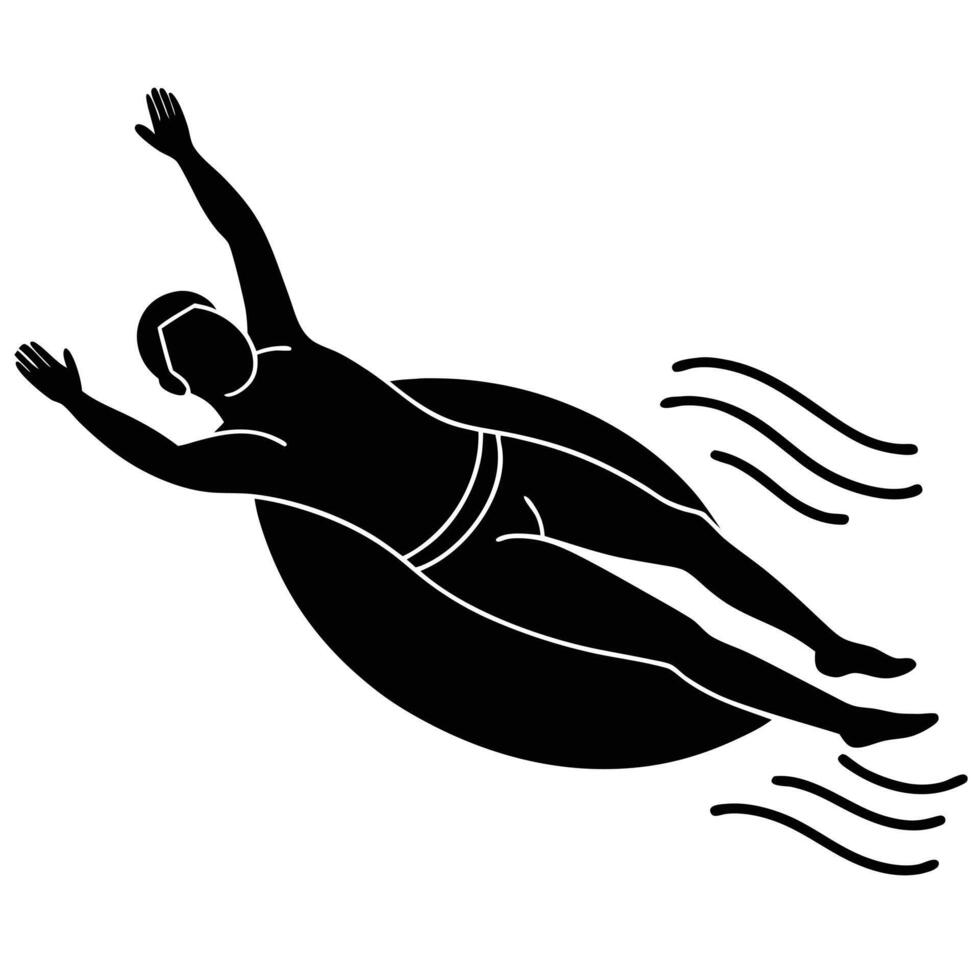 Swimmer Floating Silhouette on White Background vector