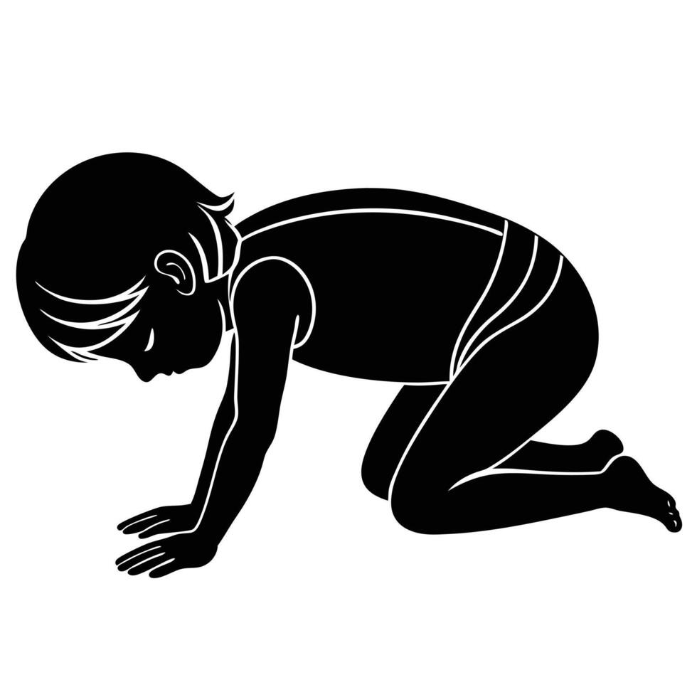 Child's Pose Yoga Silhouetted on White Background vector