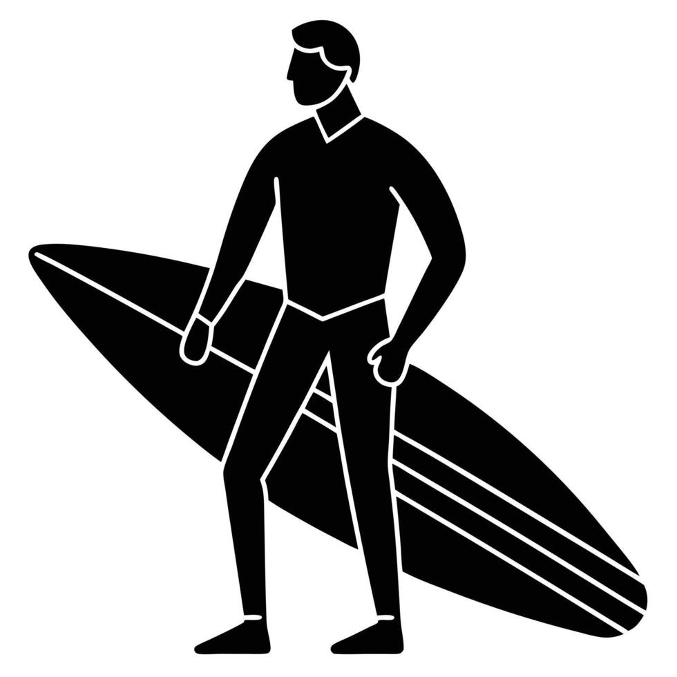 Standing Surfer Silhouette on White Background vector