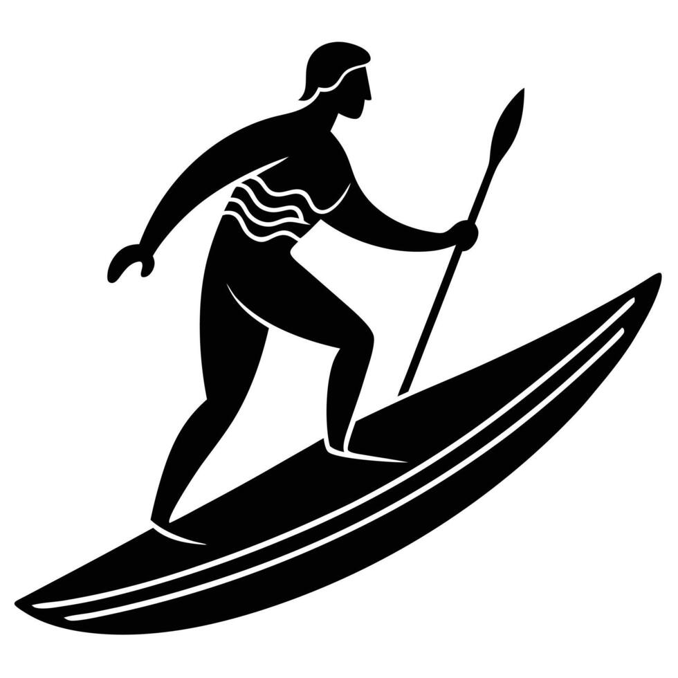 Surfer Paddling Silhouette on White Background vector