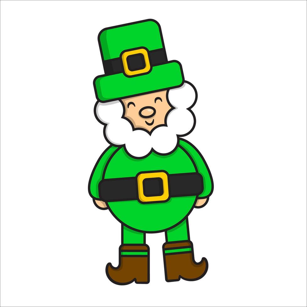 Images of cheerful Saint Patrick dressed in a green outfit with a buckled hat and boots, radiating charm and magic. vector