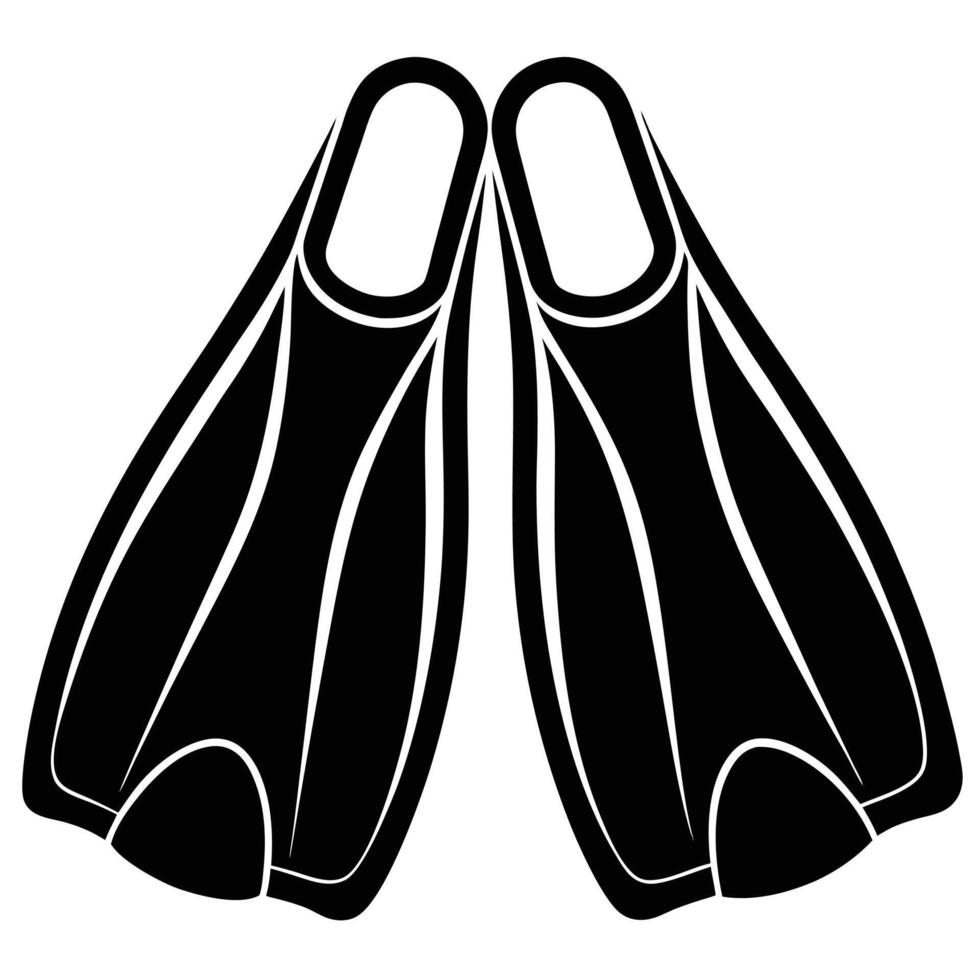 Scuba Fins Silhouette on White Background vector