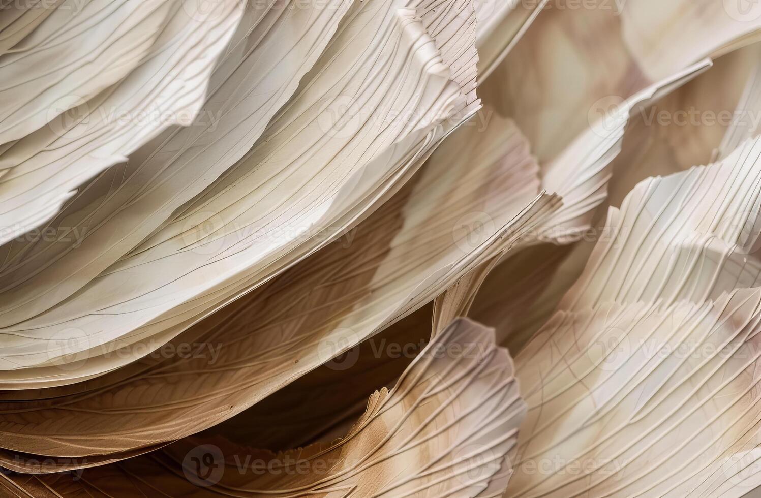 Beige Aesthetic Dried Leaves Delicate Background. Soft Wallpaper Texture of Transparent Macro Paper Leaves. photo