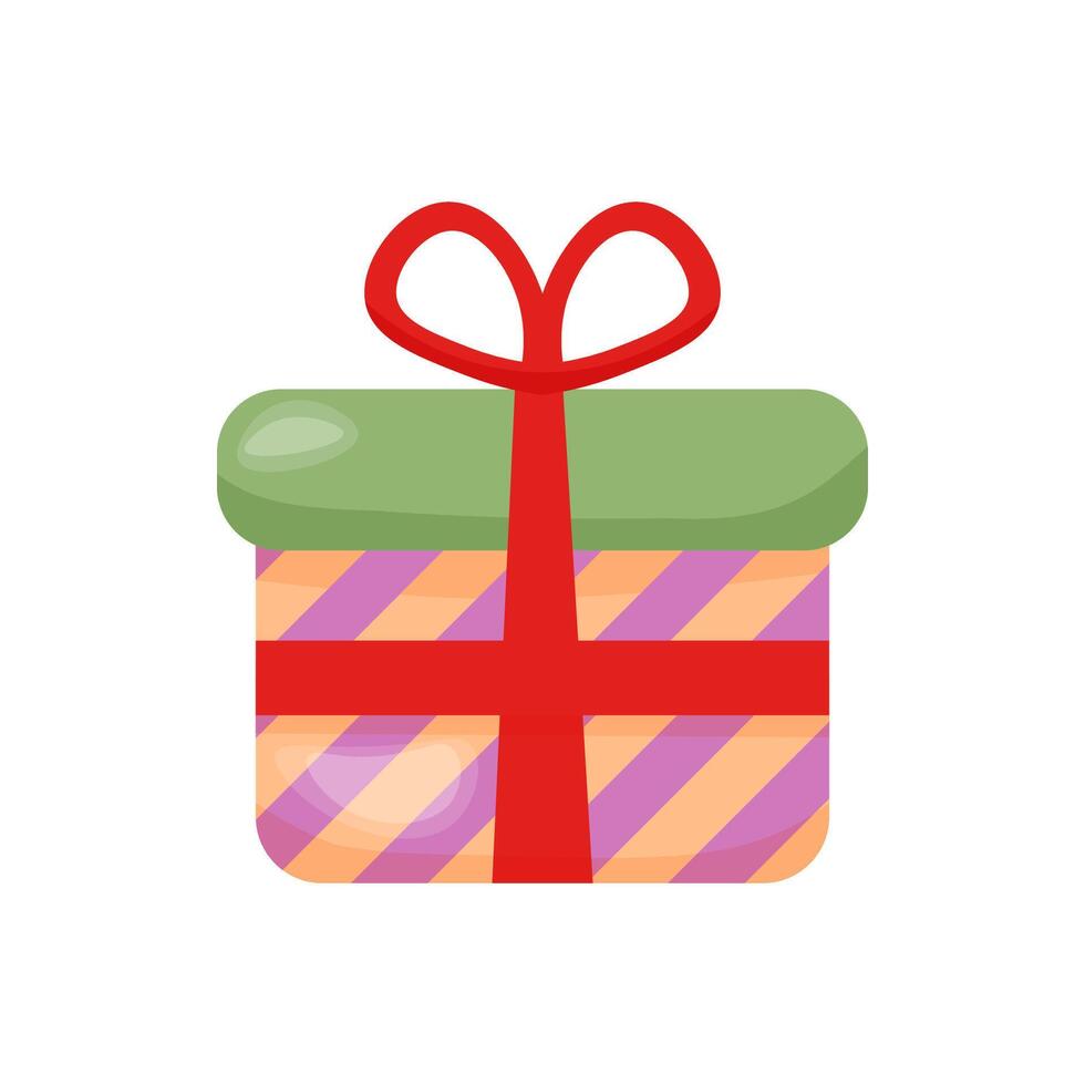 Striped gift box with red bow. a white background. vector