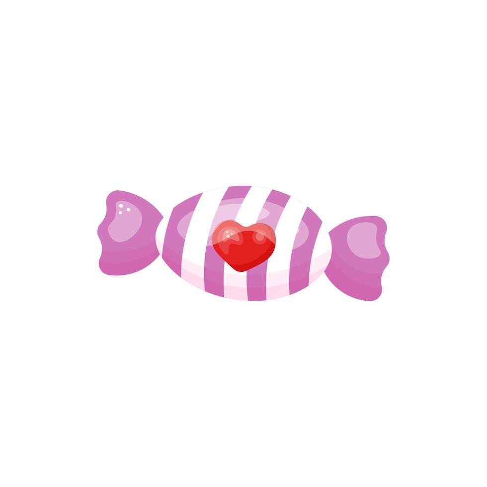 Single Candy in a striped wrapper in color. Isolated image on white background. In cartoon style. Valentine's Day Element vector