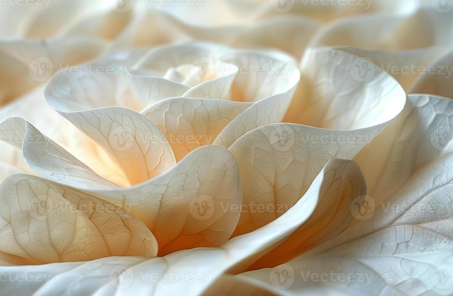Beige Aesthetic Dried Leaves Delicate Background. Soft Wallpaper Texture of Transparent Macro Paper Leaves. photo
