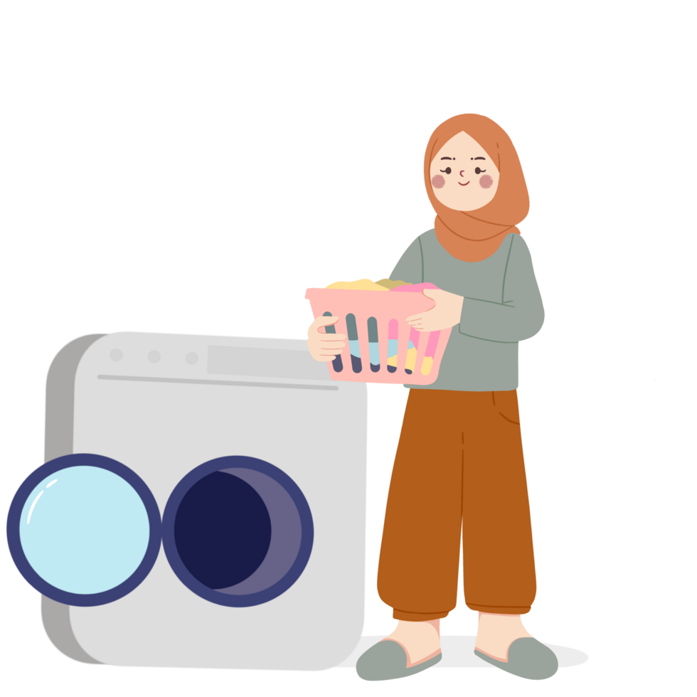 Muslim woman doing laundry png