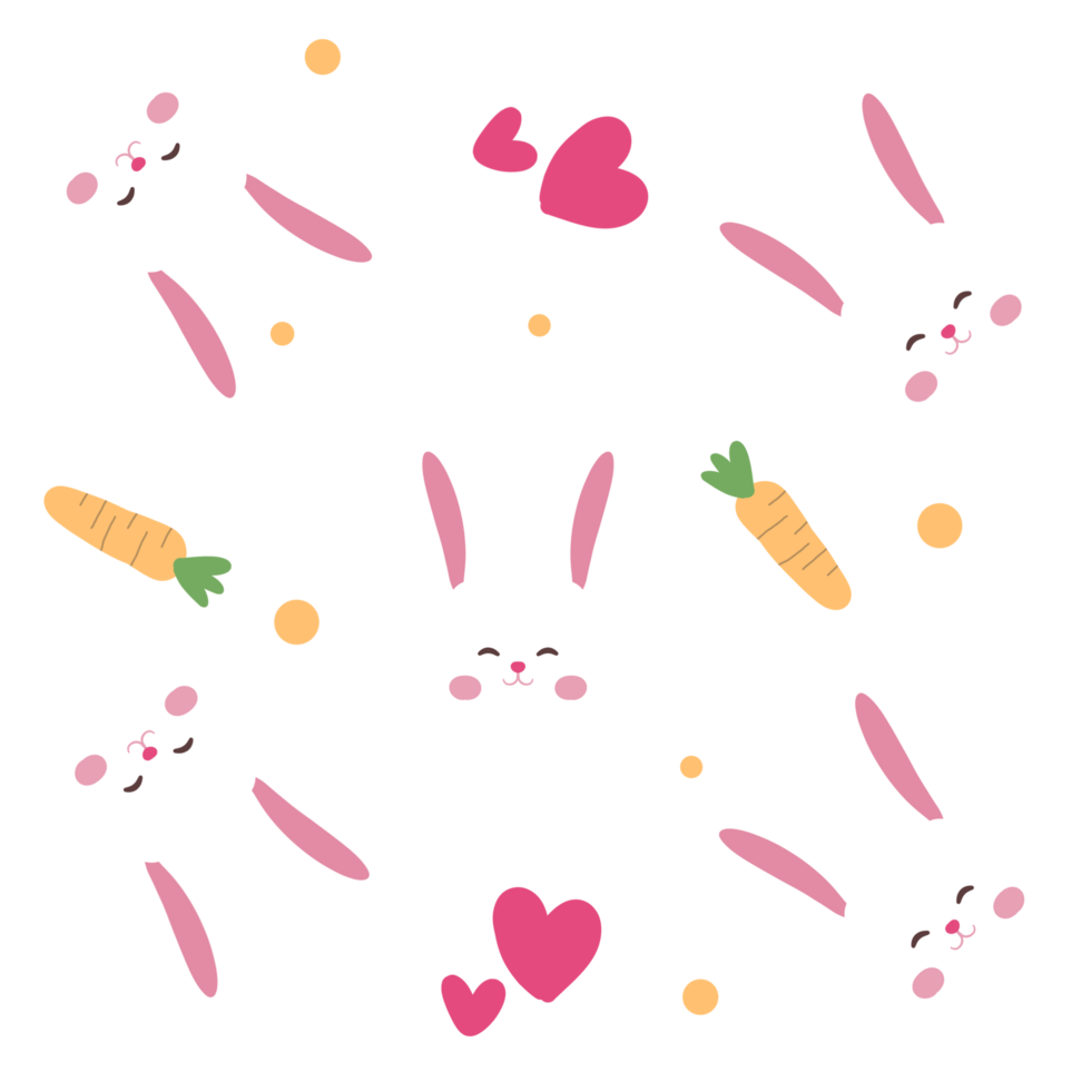 seamless pattern of cute rabbits in pink and flowers png