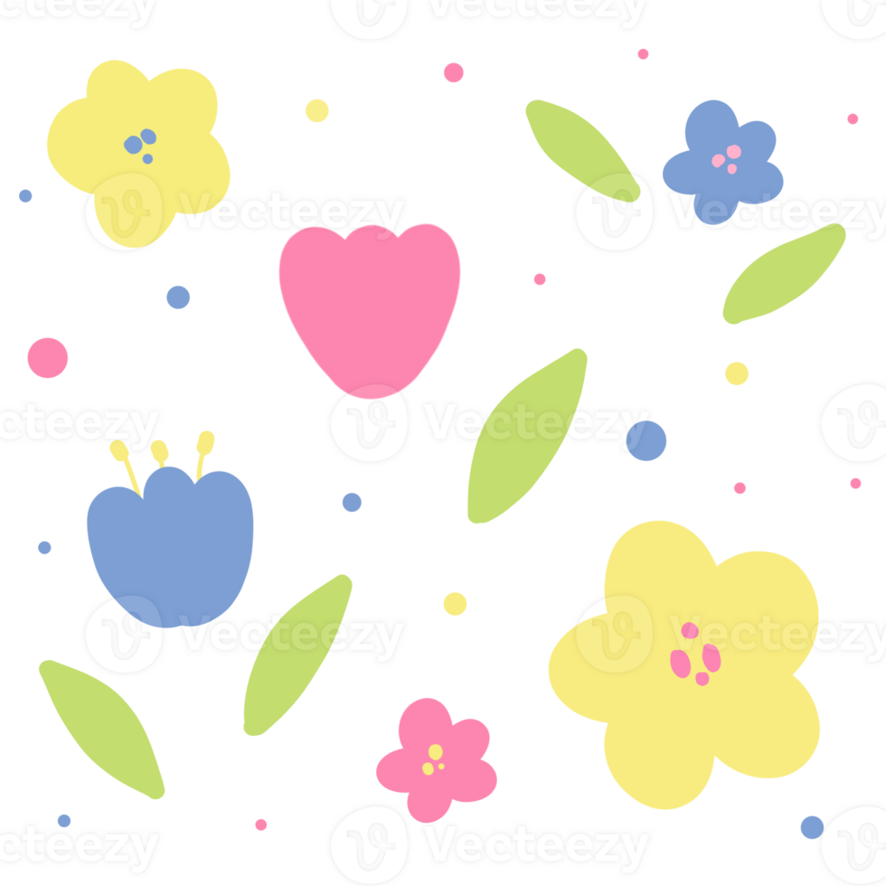 seamless pattern of cute colorful flowers png