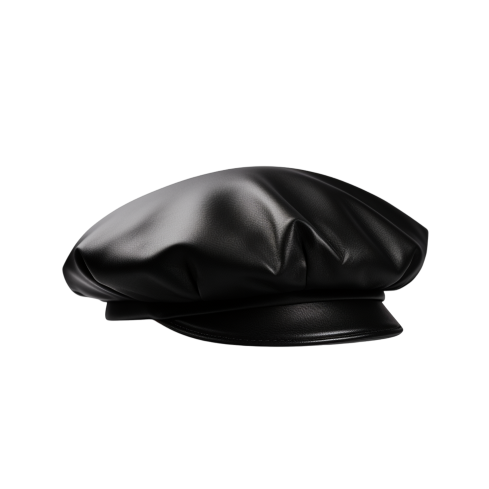 Shiny Black Leather Driver Cap in Stylish png