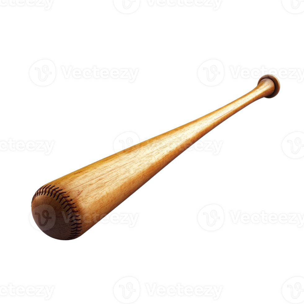 Classic Wooden Baseball Bat with Natural Woodgrain Finish, Durable Sports Equipment for Baseball Games and Training on Transparent Background png