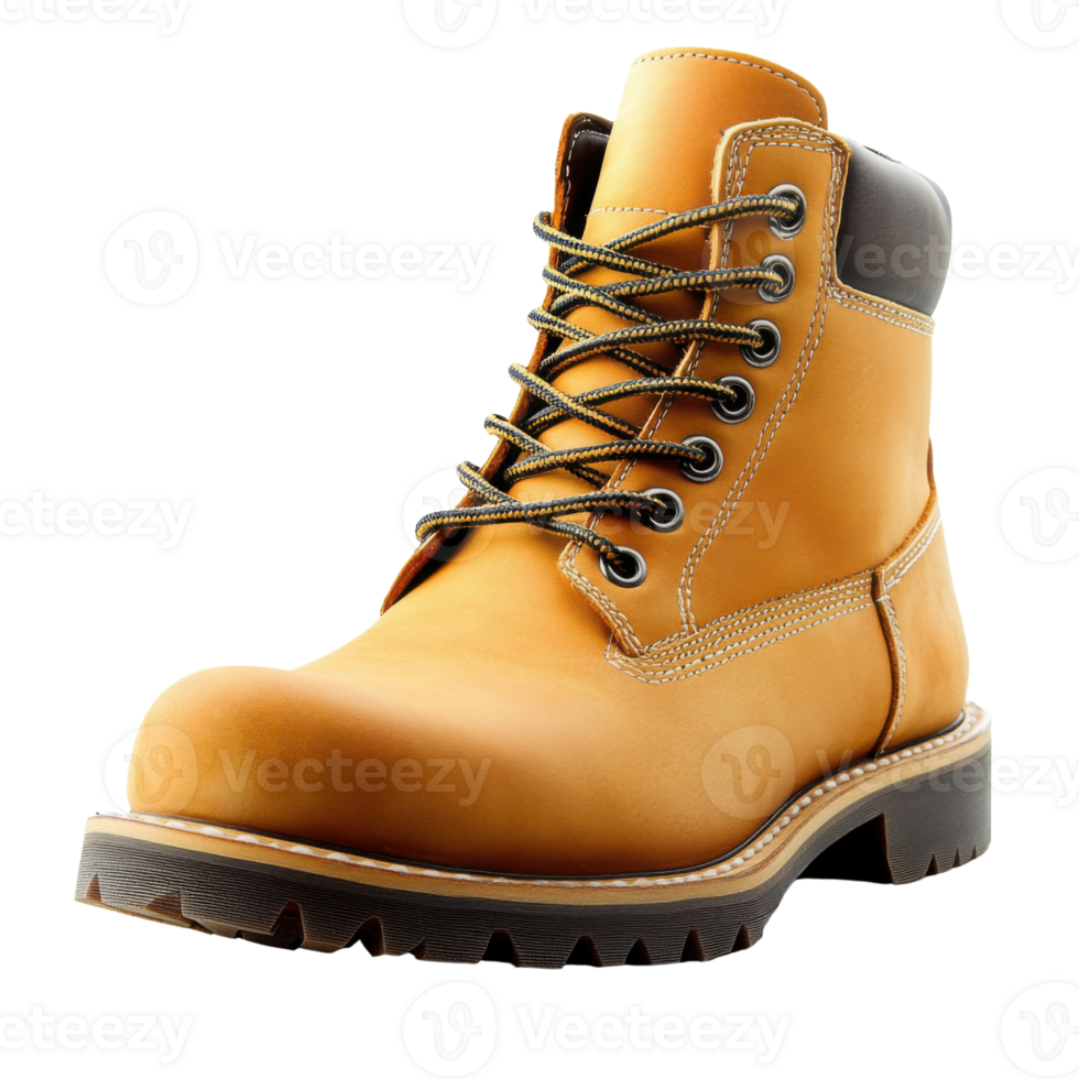 Rugged Brown Leather Work Boots with Lace-Up Design, Durable Outdoor Footwear for Construction and Hiking on Transparent Background png