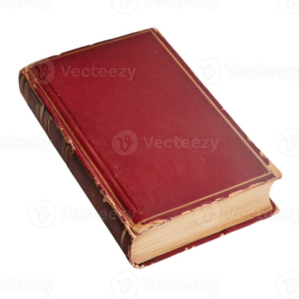 Antique Red Leather-Bound Book with Worn Hardcover, Vintage Classic Literature for Decorative and Collectible Use on Transparent Background png