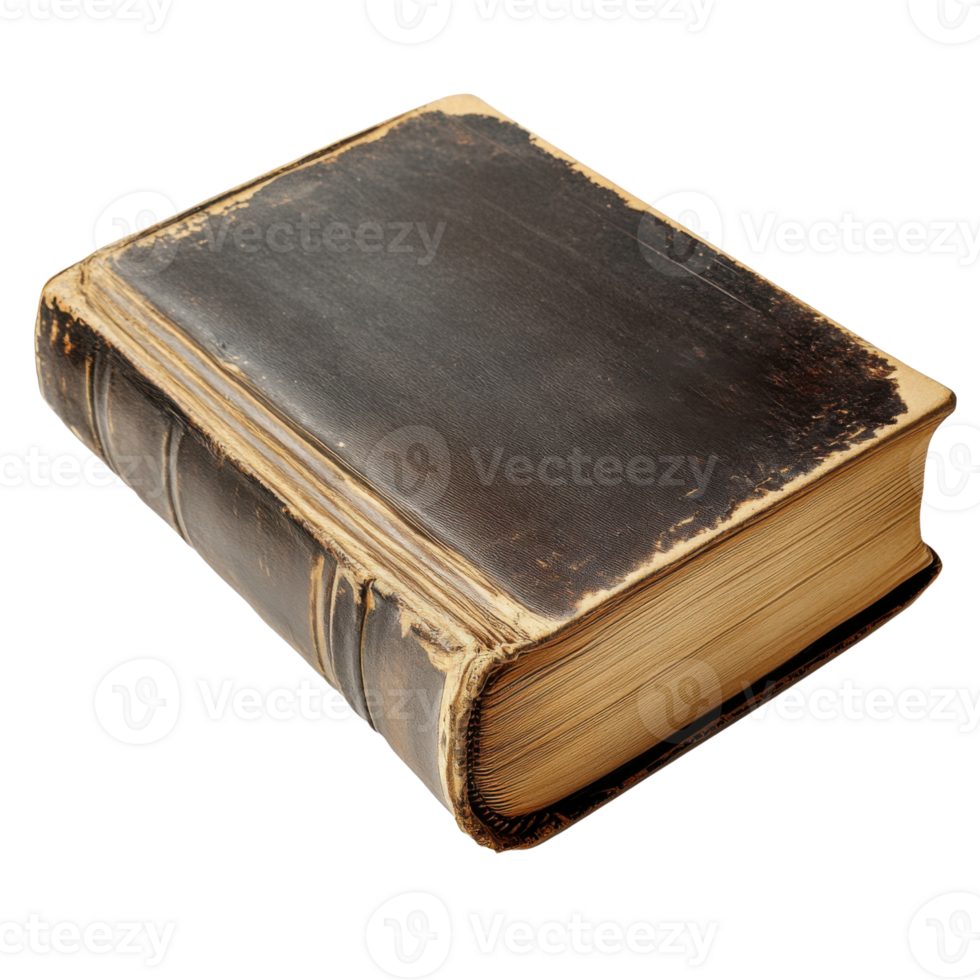 Antique Leather-Bound Book with Aged Yellowed Pages, Classic Historical Vintage Hardcover for Decorative or Collectible Use on Transparent Background png