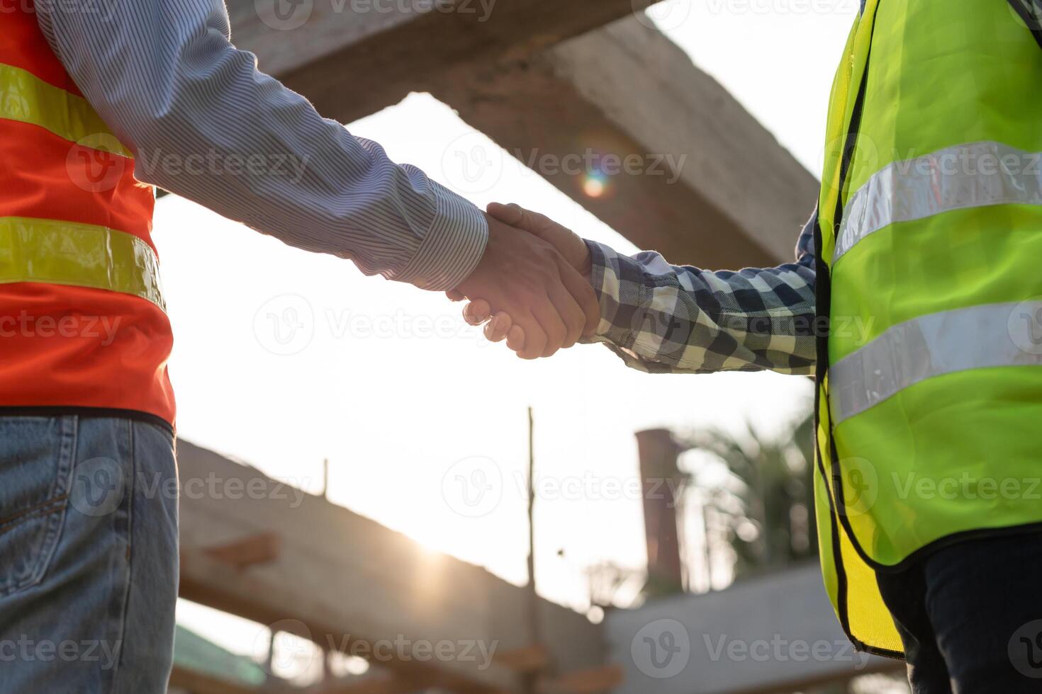 Construction team hands shaking greeting start up plan new project contract in office center at construction site, industry ,architecture, partner, teamwork, agreement, property, contacts photo