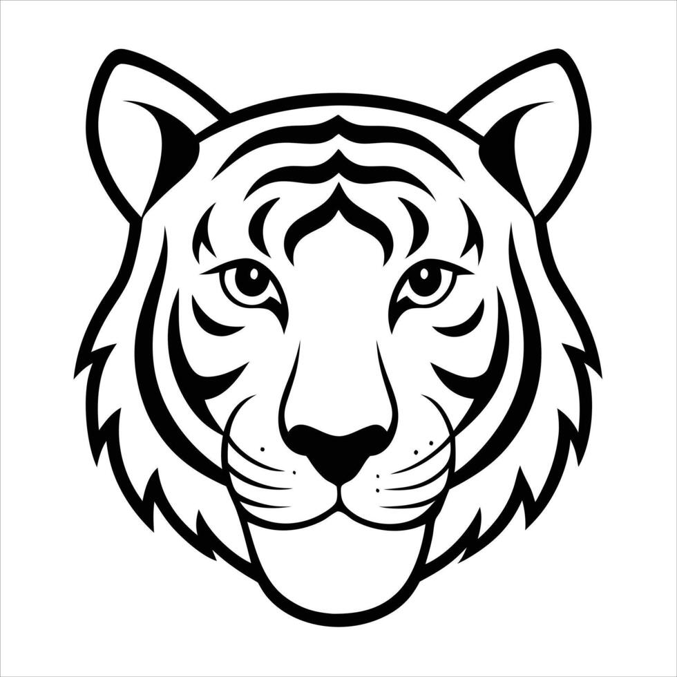 A tiger head is shown in black and white vector