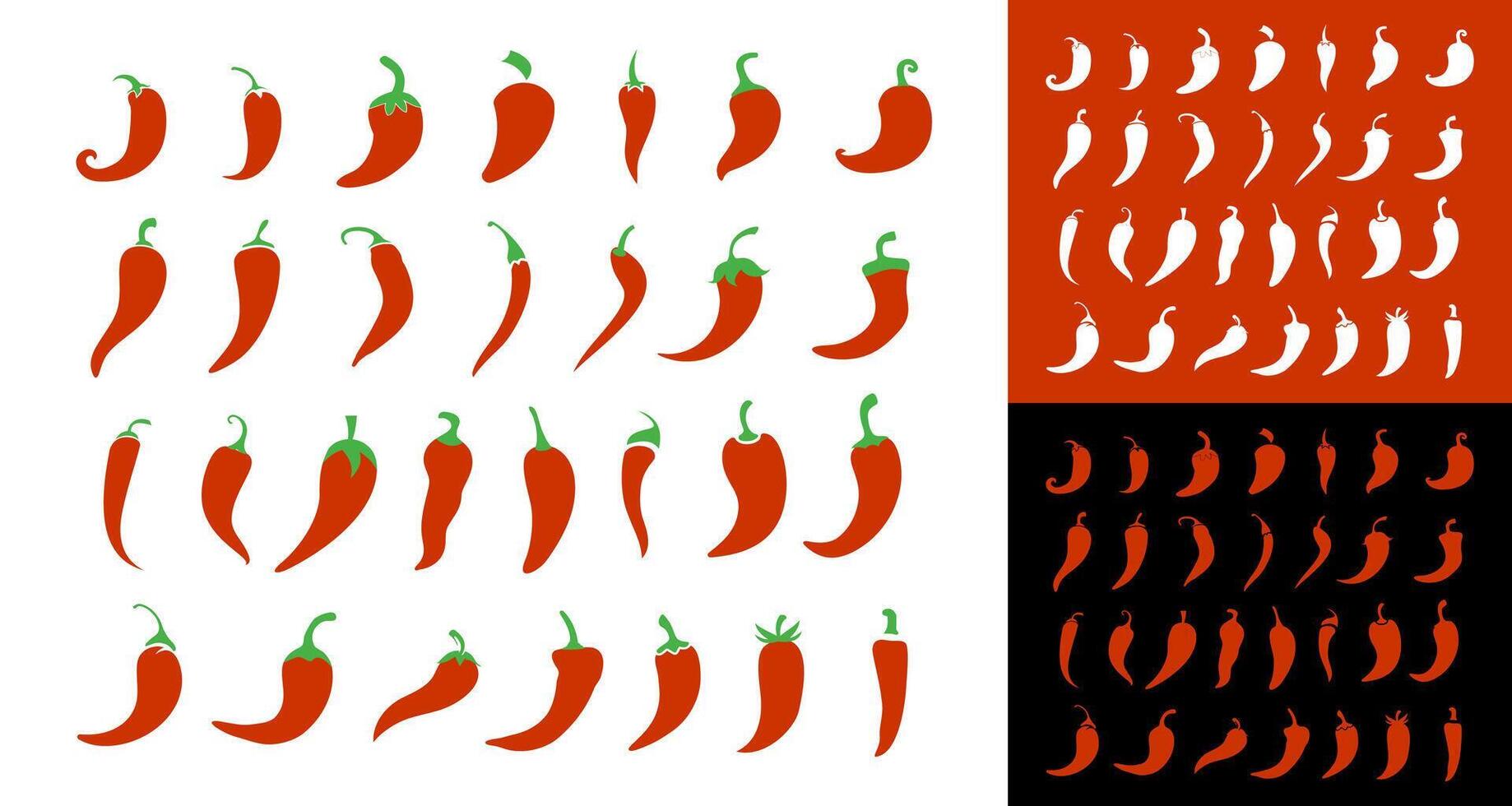 Chili red spicy icon flat background illustration set isolated vector