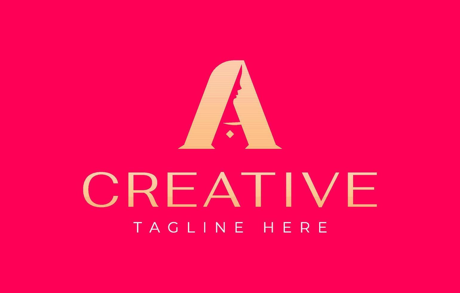 Face Inserted in Capital A, Golden Logo Design Template vector
