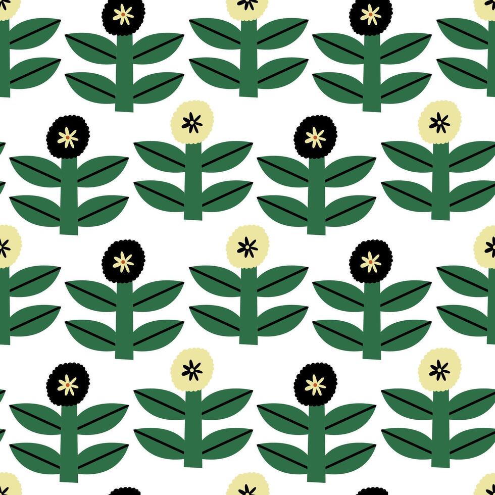 Flowers on White Background. Seamless Pattern. Modern Style Graphic. vector