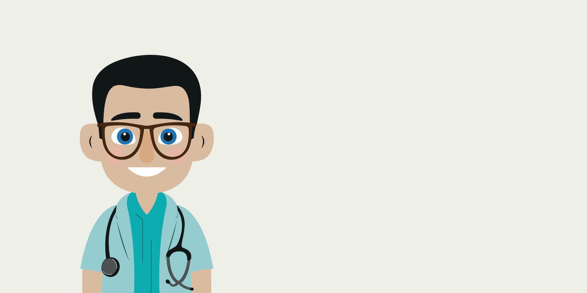 Doctor with a Stethoscope. Man is Isolated Against a Light Background with Blank Copy Space for Text or Images. vector