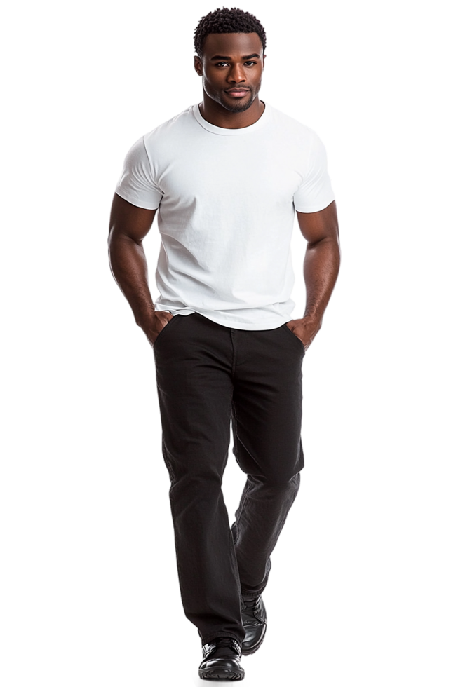 A man in a white t - shirt and black pants png