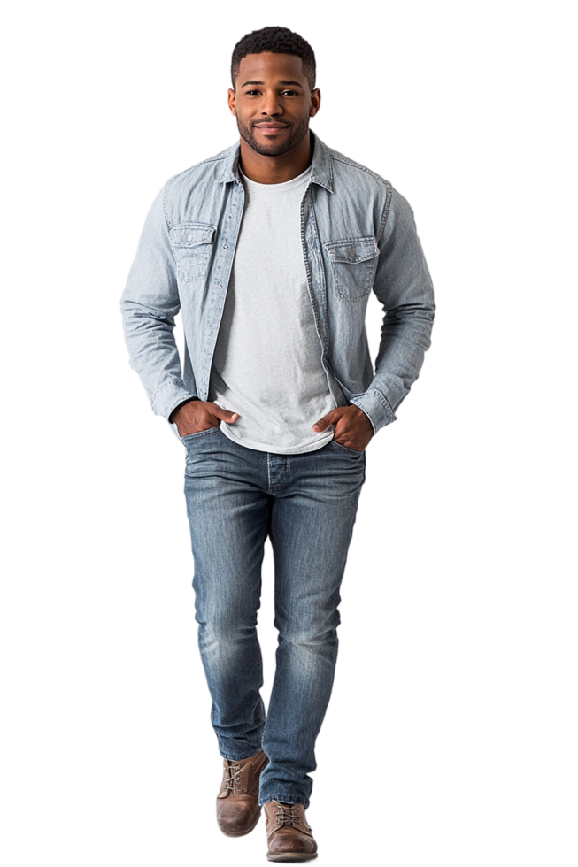 A man in jeans and a white t - shirt png