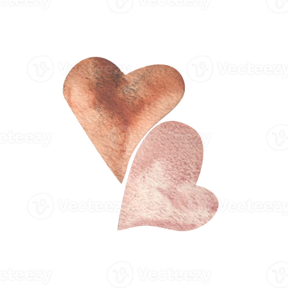 Valentine's day hearts watercolor illustration. Hand drawn isolated elements in neutral brown and beige colors composition for festive card, 14 February poster, invitation design png