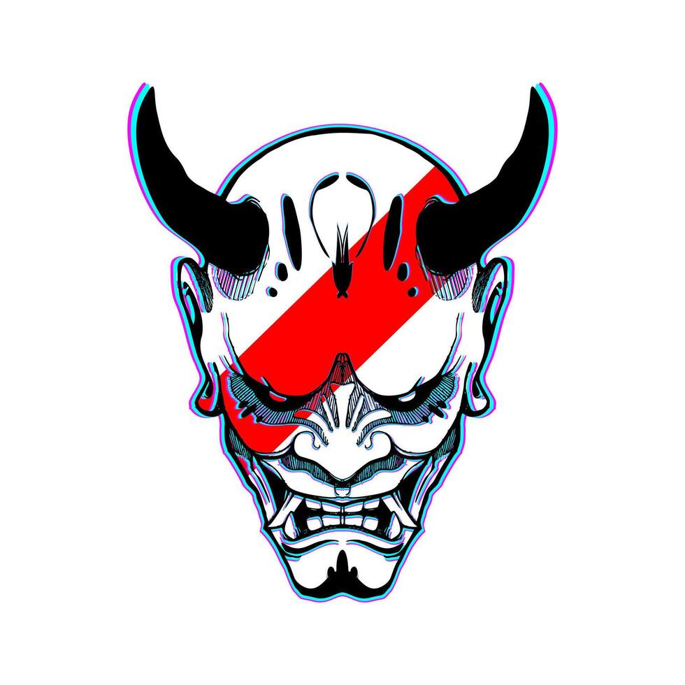 A demon skull with red and white stripes vector