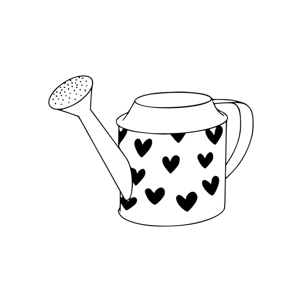 A drawing of a watering can with hearts on it vector