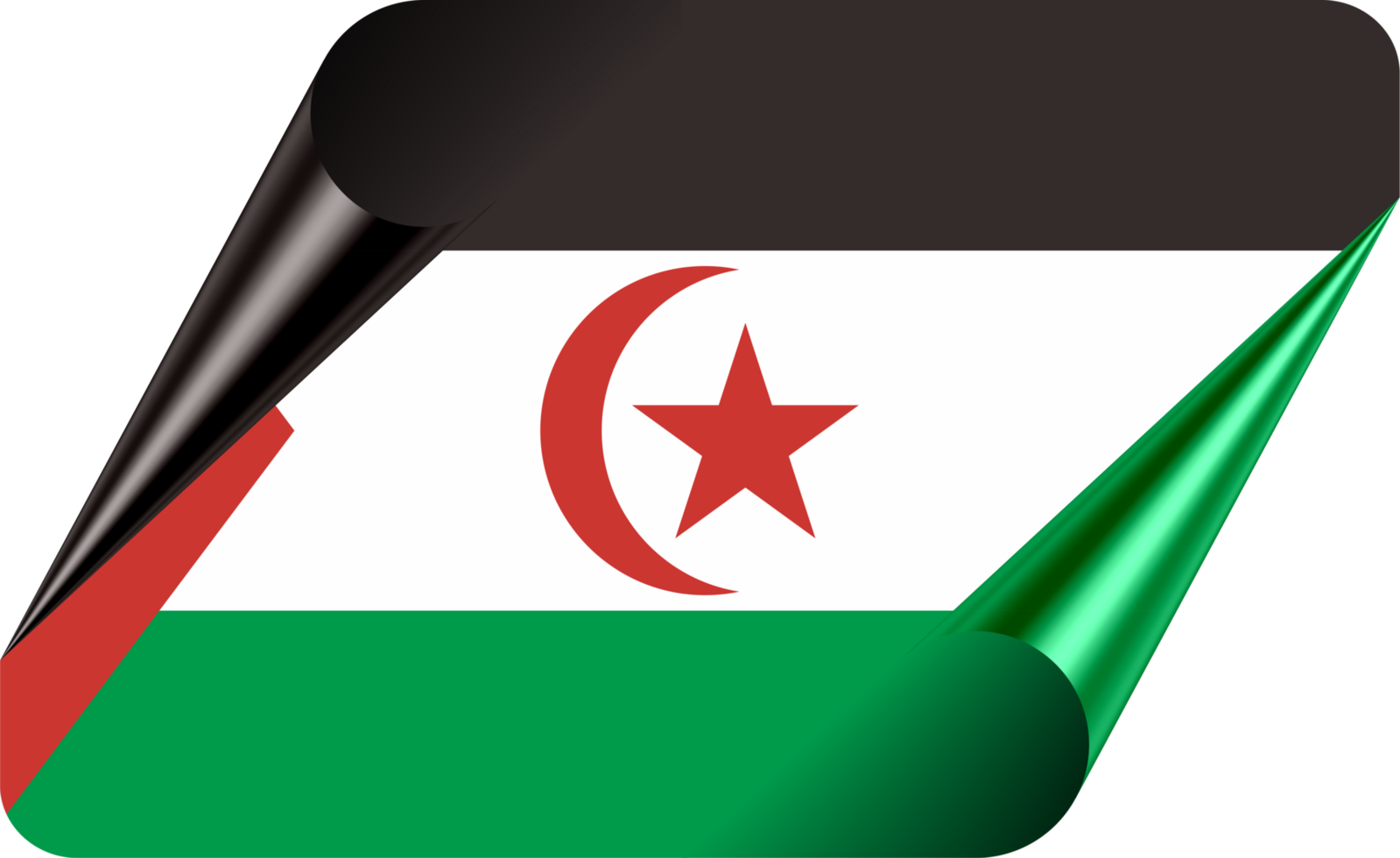 Western Sahara Flag with Modern Folded Paper Effect png