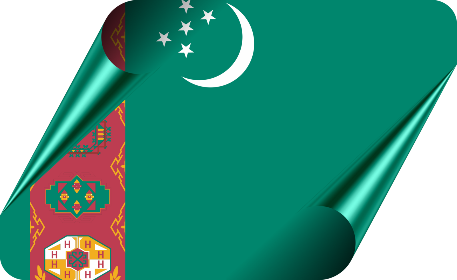 Turkmenistan Flag with Modern Folded Paper Effect png