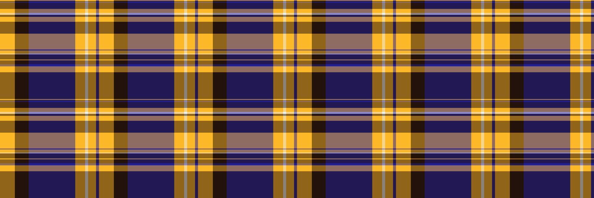 Straight seamless background, colour check tartan texture. Ireland textile pattern plaid fabric in amber and indigo colors. vector